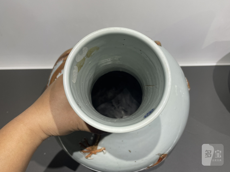 清光绪 粉彩浮雕鱼化龙纹天球瓶一对 - 图10